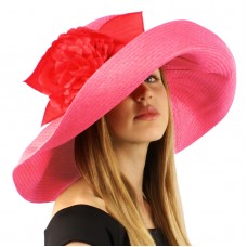 Summer Foral Ribbon Floppy Sun Big Wide Brim 7" Brim Beach Hat Adjustable Pink 26265165896 eb-91054123